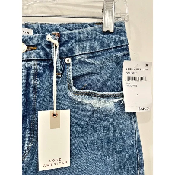 NWT Good American Womens Good Vintage Jeans Frayed High Rise Straight Leg Denim - Picture 9 of 14
